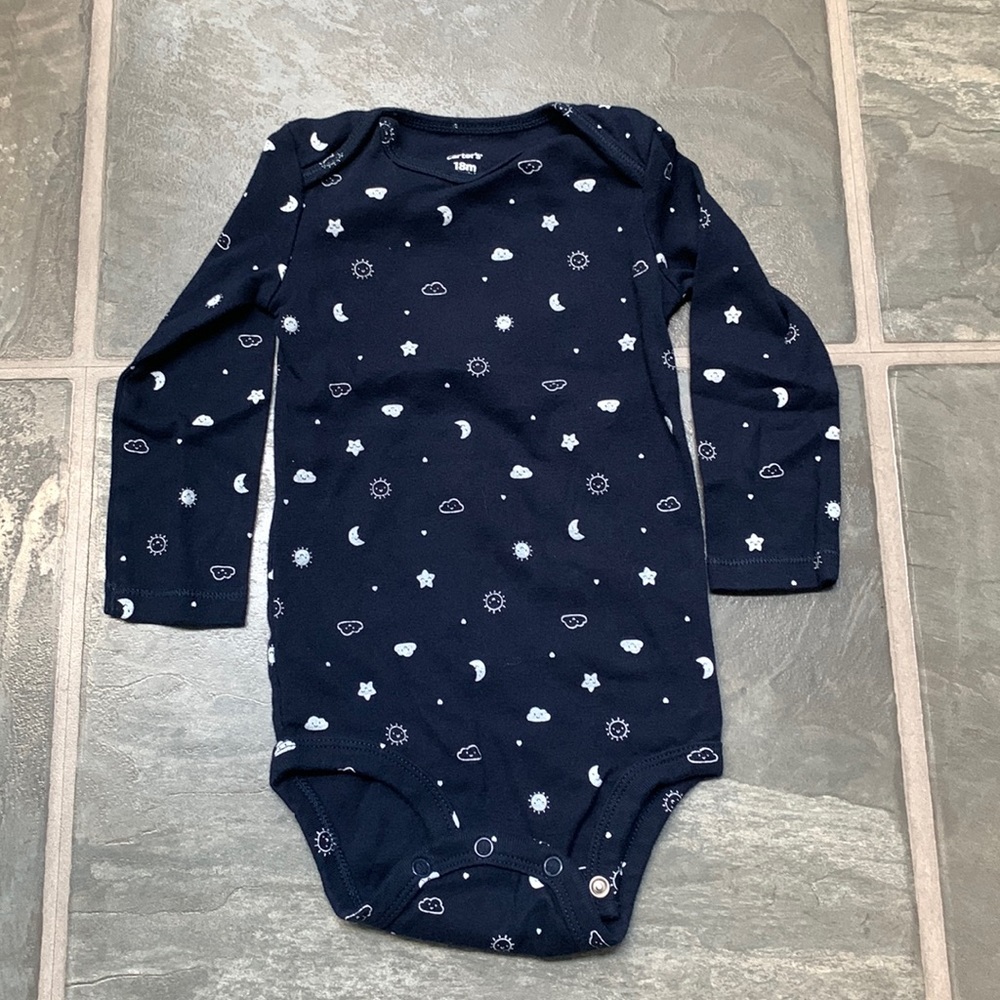 18M Carters baby cloud sun moon dark blue onesie long sleeve